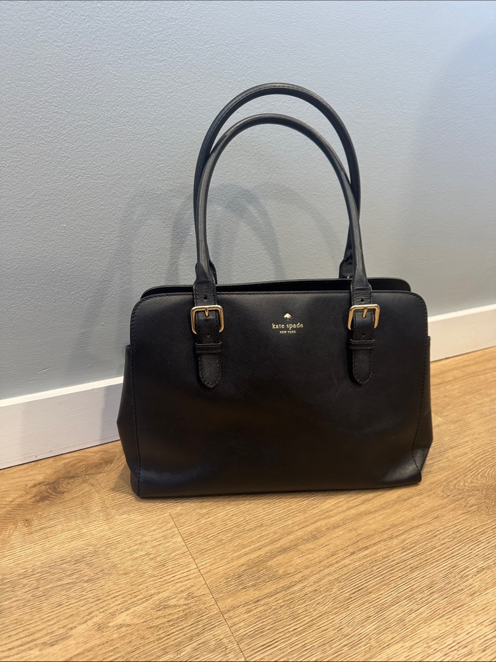 kate spade Black Leather Structured Double-Handle Satchel Briefcase